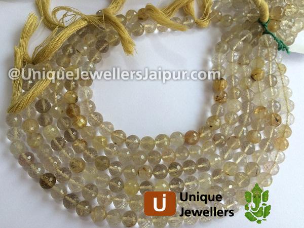 Golden Rutail Faceted Round Beads
